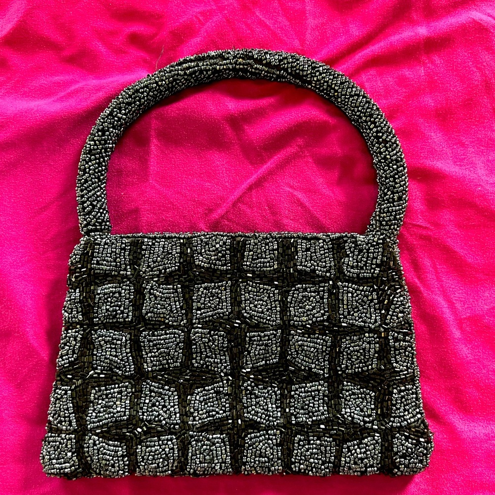 Vintage Black Beaded Mini Evening Bag | Retro Y2K Handbag